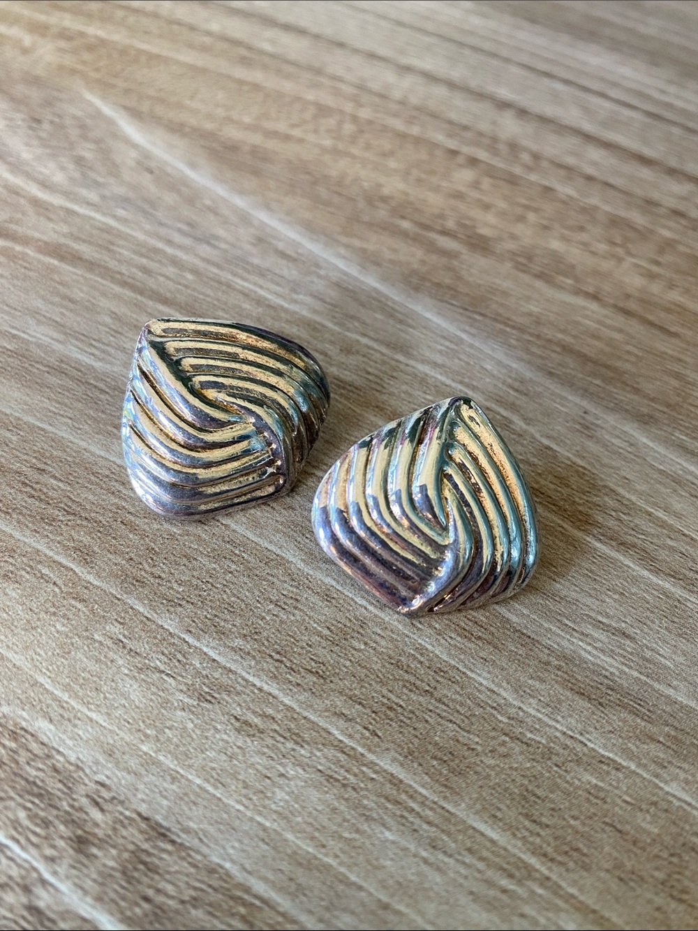 Vintage Silver Tone Sculpted Wave Pierced Earrings